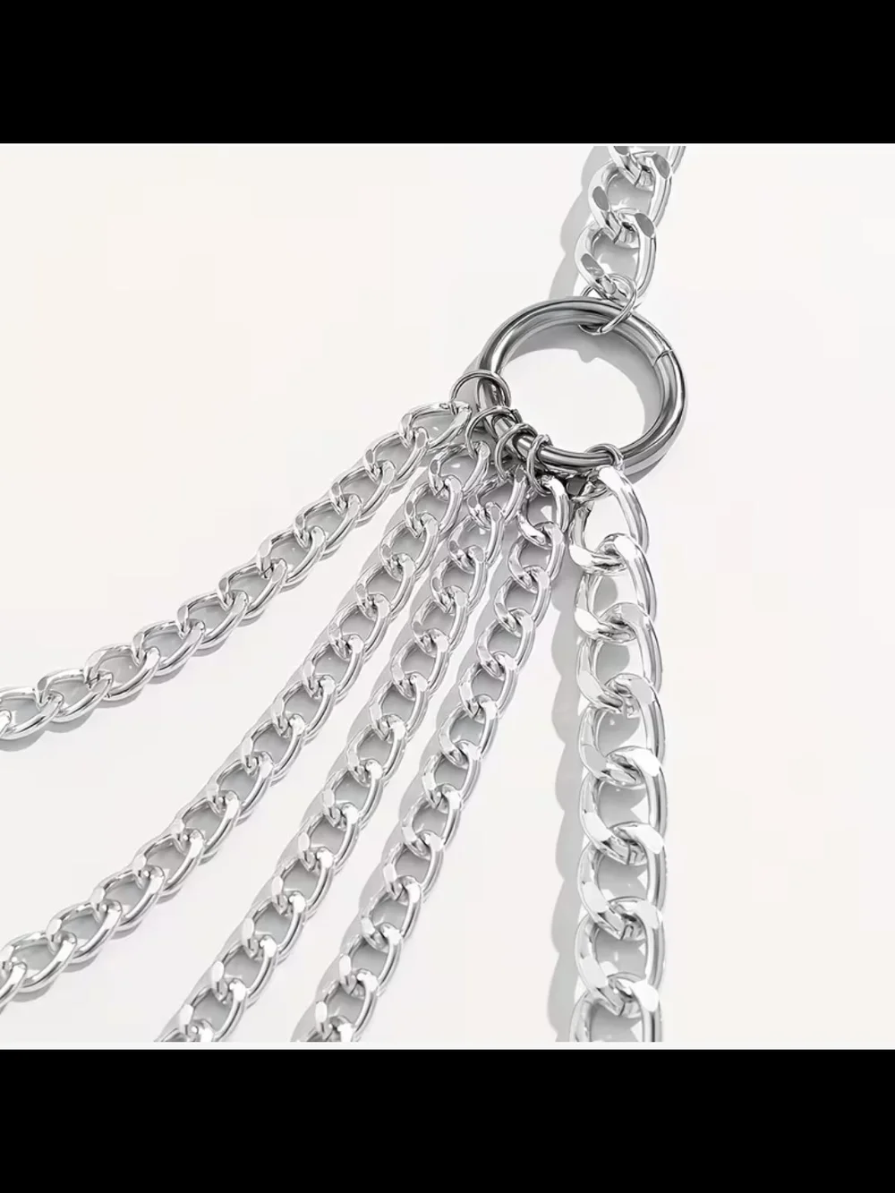 1pc Silver Multilayer Chain Ring Clasp Necklace Harness